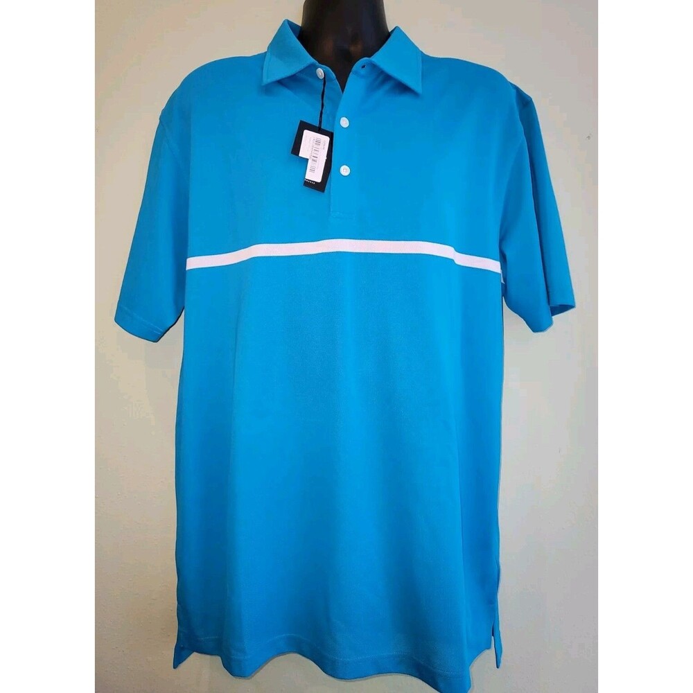 NWT Dunning Golf Short Sleeve Polo Shirt Men's Size XL Teal Blue White Stripe